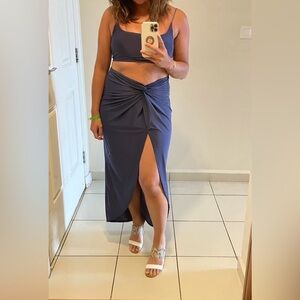 2/$30 Shein navy two piece set crop top and wrap skirt beach coverup